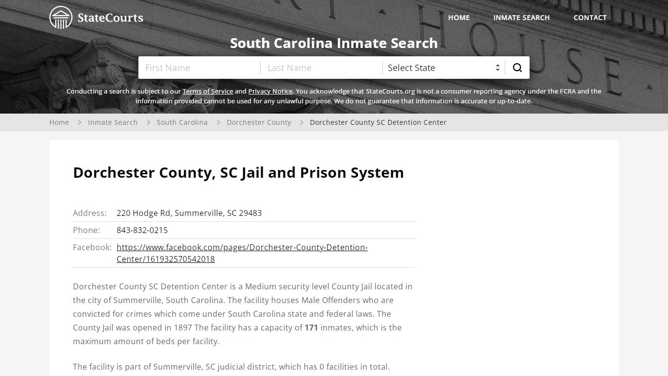 Dorchester County SC Detention Center Inmate Records ...